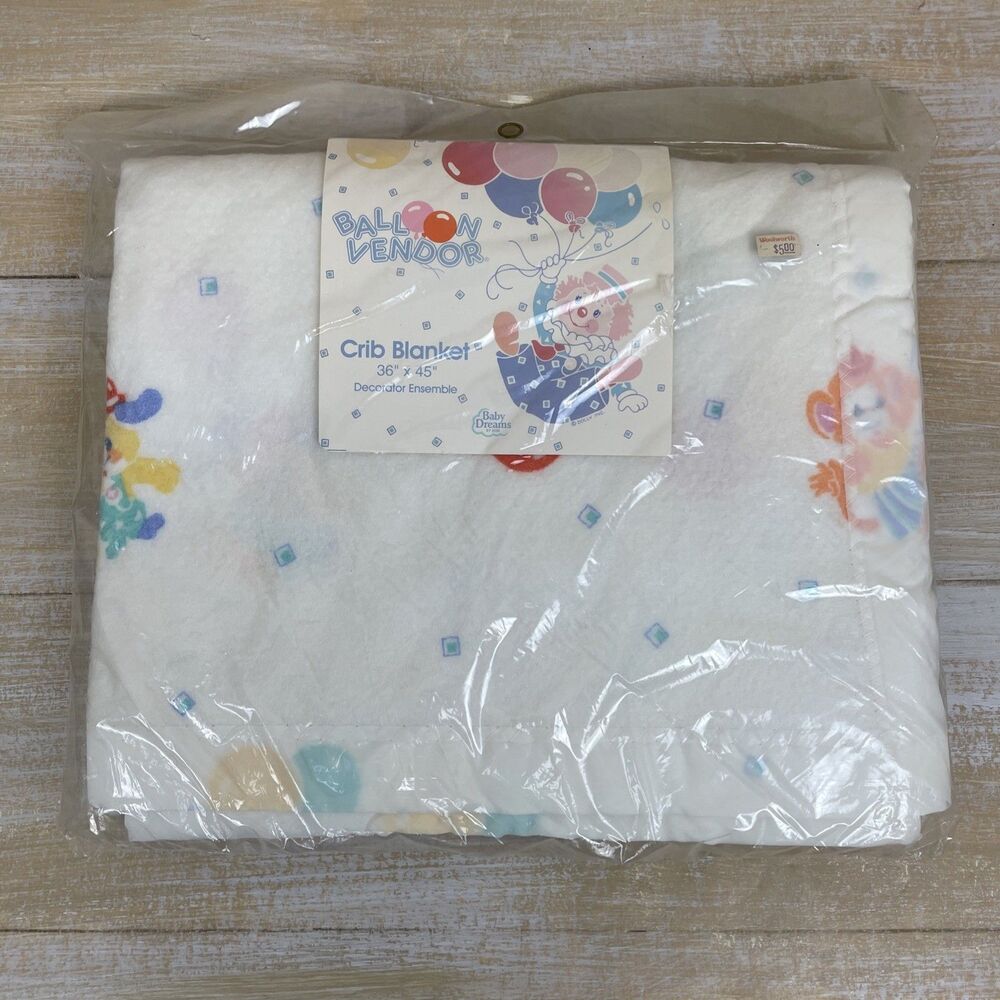 Vintage Baby Dreams Crib Blanket Balloon Vendor 36"x45" w/ Satin Binders *NOS